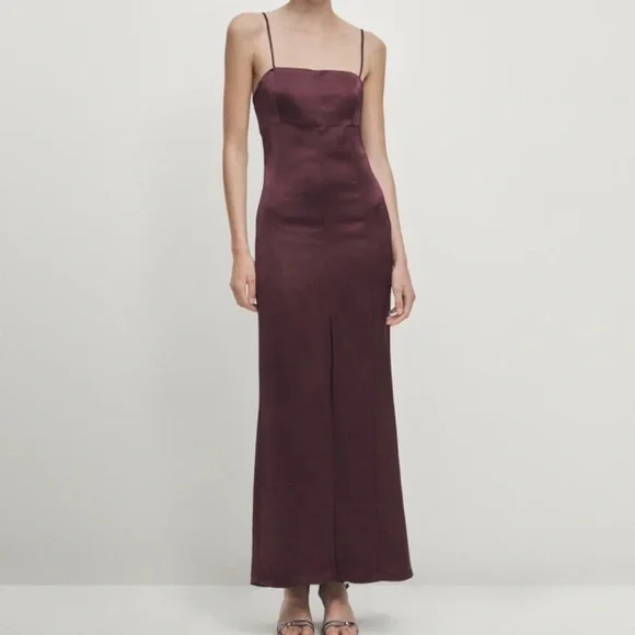 Women’s Massimo Dutti Studio Spaghetti Strap High Slit Formal Dress 9276 Medium - Picture 1 of 16